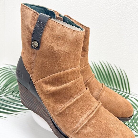 The North Face Bridgeton Wedge Zip Ankle Boots Size 10.5 Brown Suede Leather NWB - Picture 7 of 13